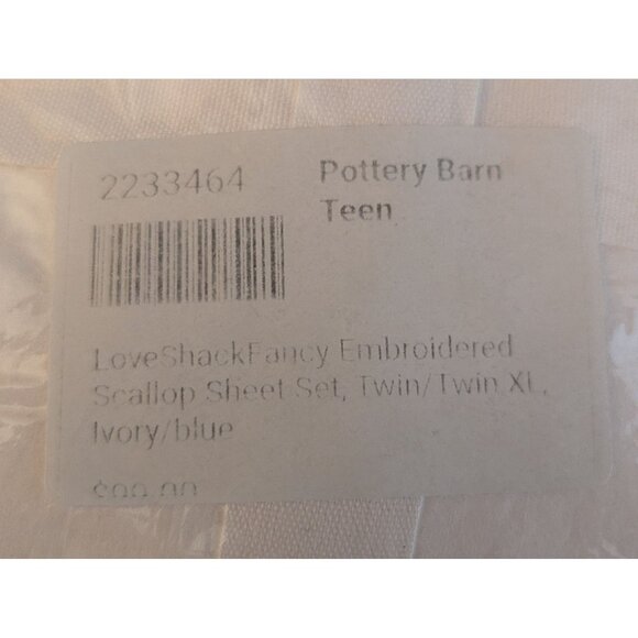 Pottery Barn Teen Love Shack Fancy Embroidered Scallop Sheet Set Twin/Twin XL Iv - Picture 3 of 5